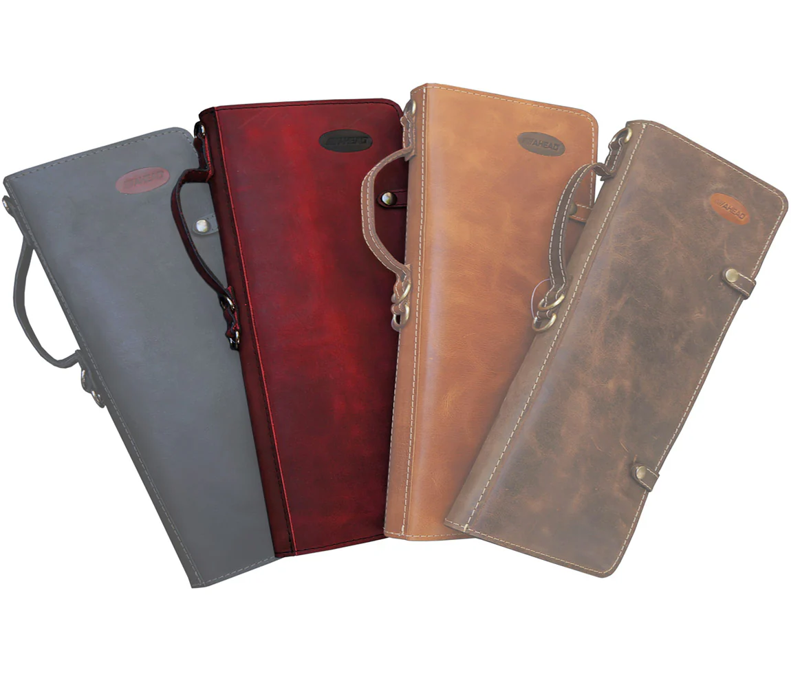 AHEAD BURGANDY HANDMADE LEATHER STICK CASE w/DRUM KEY HOLDER