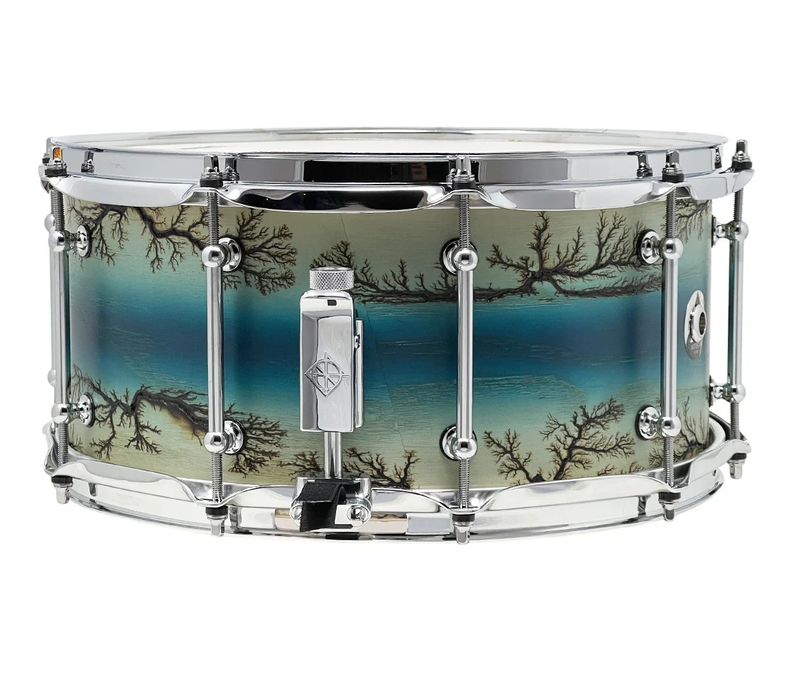 ZackGrooves Signed Dixon Artisan 14" x 6.5" Ash Snare Drum in Enchanted Electric Blue Burst - Image 3