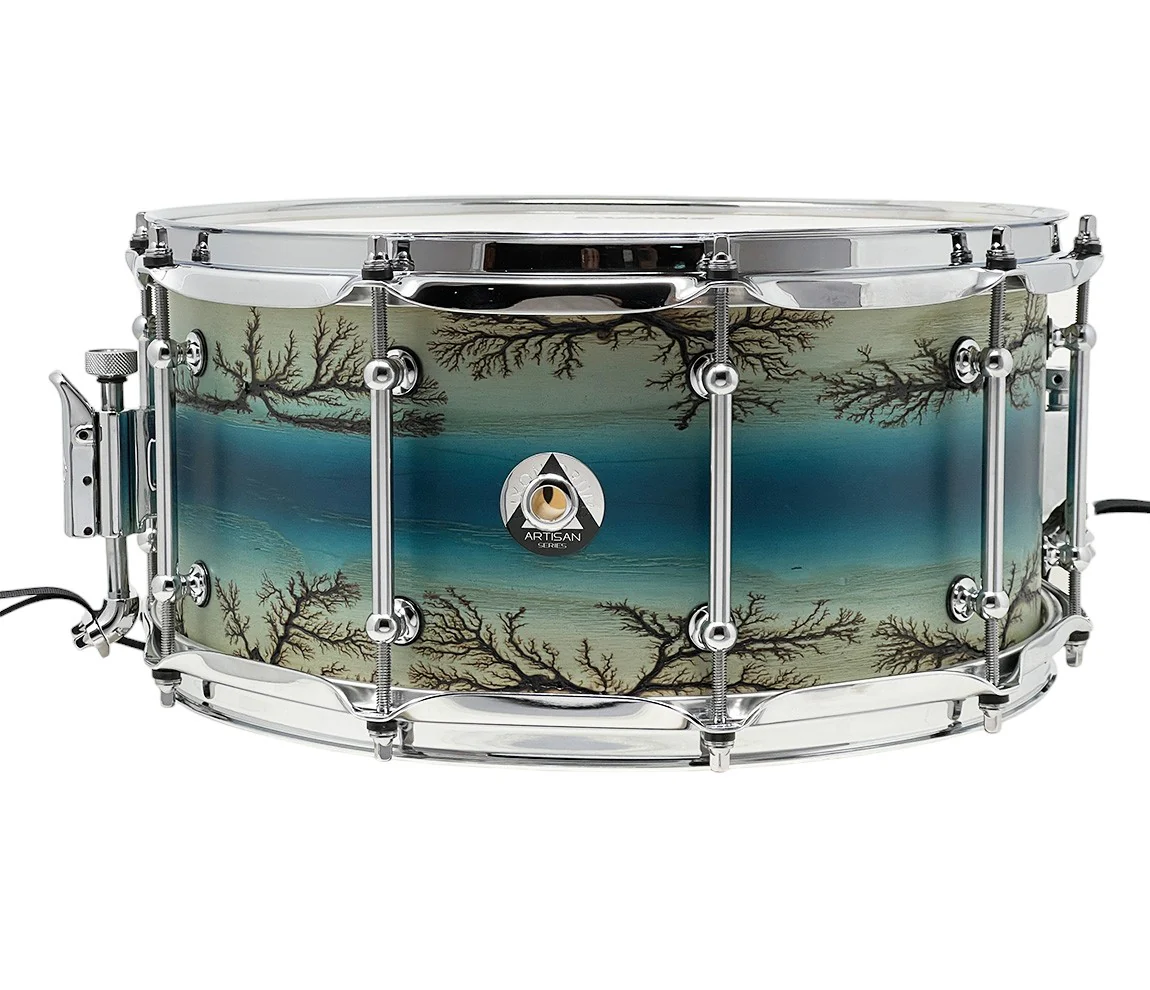 ZackGrooves Signed Dixon Artisan 14" x 6.5" Ash Snare Drum in Enchanted Electric Blue Burst - Image 4