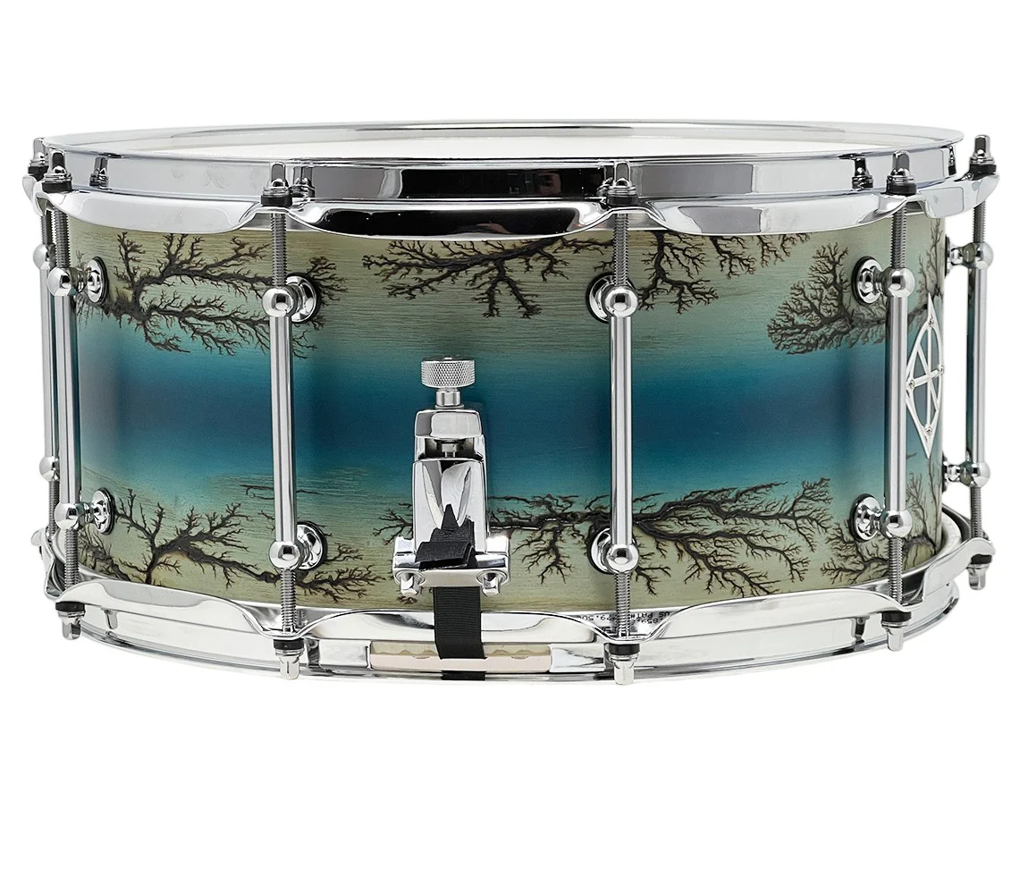 ZackGrooves Signed Dixon Artisan 14" x 6.5" Ash Snare Drum in Enchanted Electric Blue Burst - Image 5