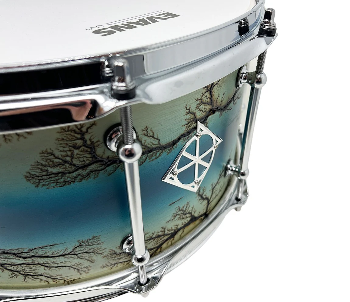 ZackGrooves Signed Dixon Artisan 14" x 6.5" Ash Snare Drum in Enchanted Electric Blue Burst - Image 6