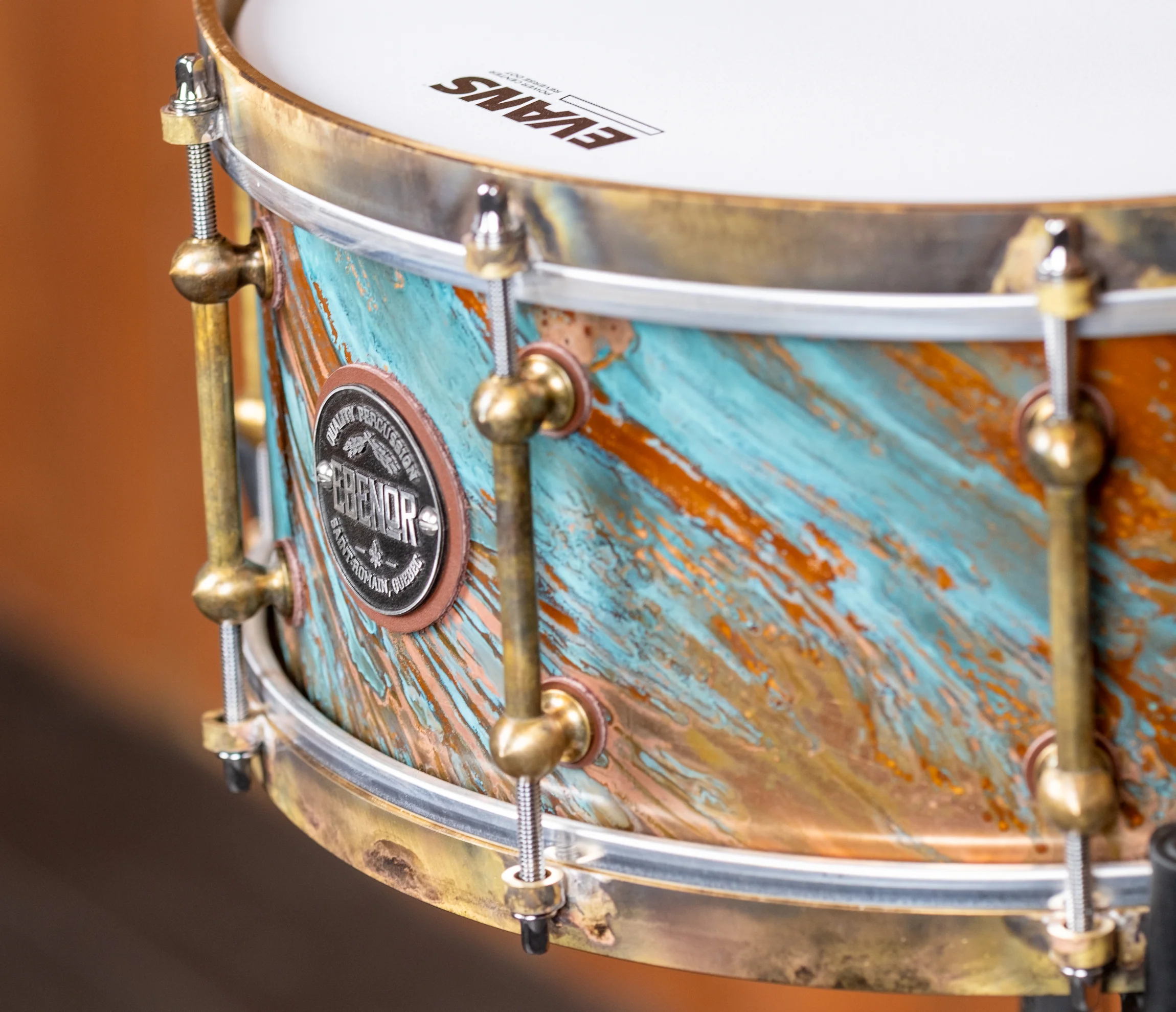 Ebenor Noranda 14" x 6" Copper Snare Drum w/ Antique Brass Hardware - Image 4