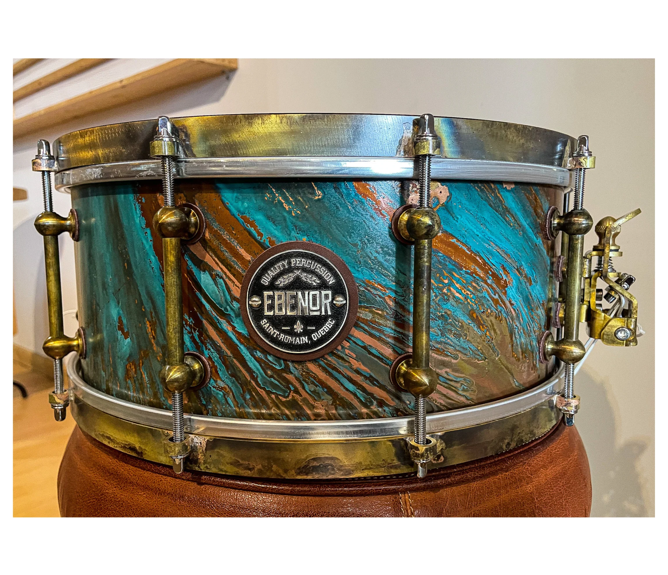 Ebenor Noranda 14" x 6" Copper Snare Drum w/ Antique Brass Hardware - Image 9