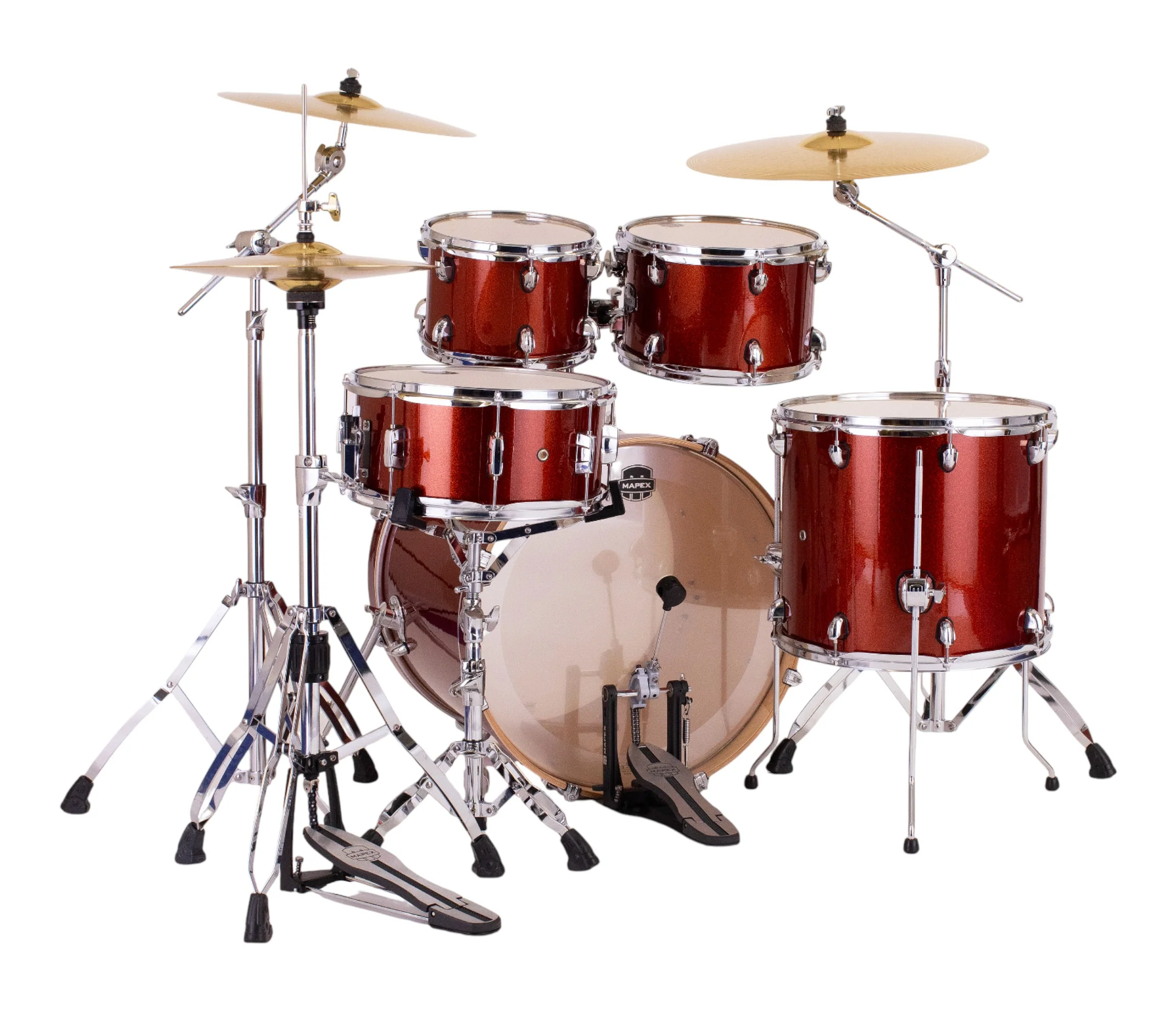Mapex Mars Birch 5-Piece Rock Shell Pack in Blood Orange Sparkle w/ Hardware & Cymbal Pack - Image 2