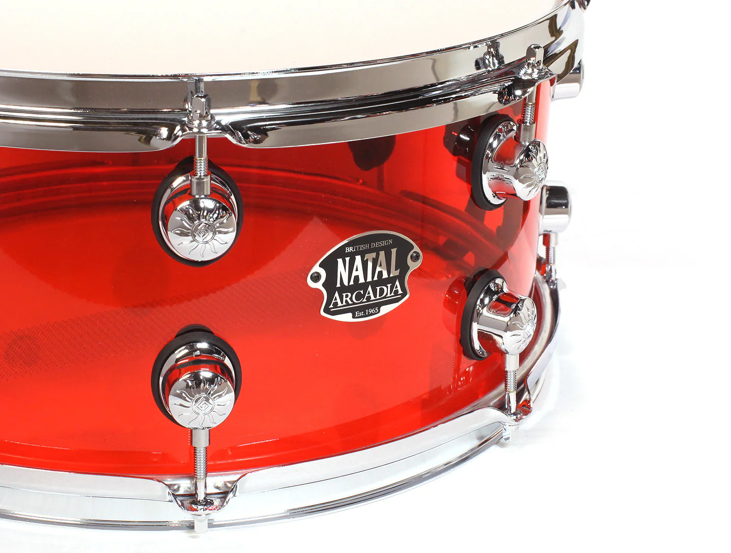 Natal Arcadia 14" x 5.5" Arcadia Acrylic Snare Drum in Transparent Red - Image 5