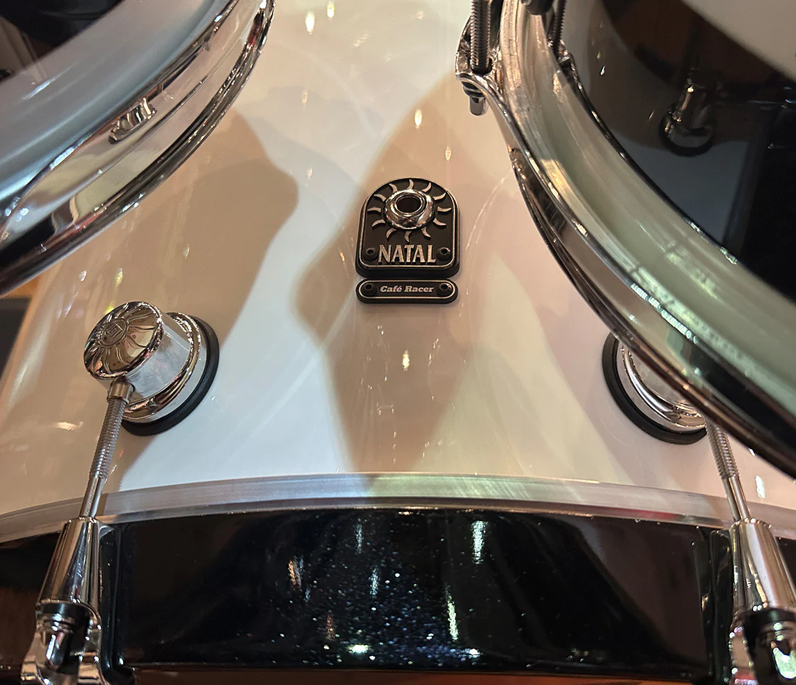 Natal Cafe Racer 4-Piece US Fusion 22" Shell Pack in Piano White & Black Sparkle Double Split Lacquer - Image 11