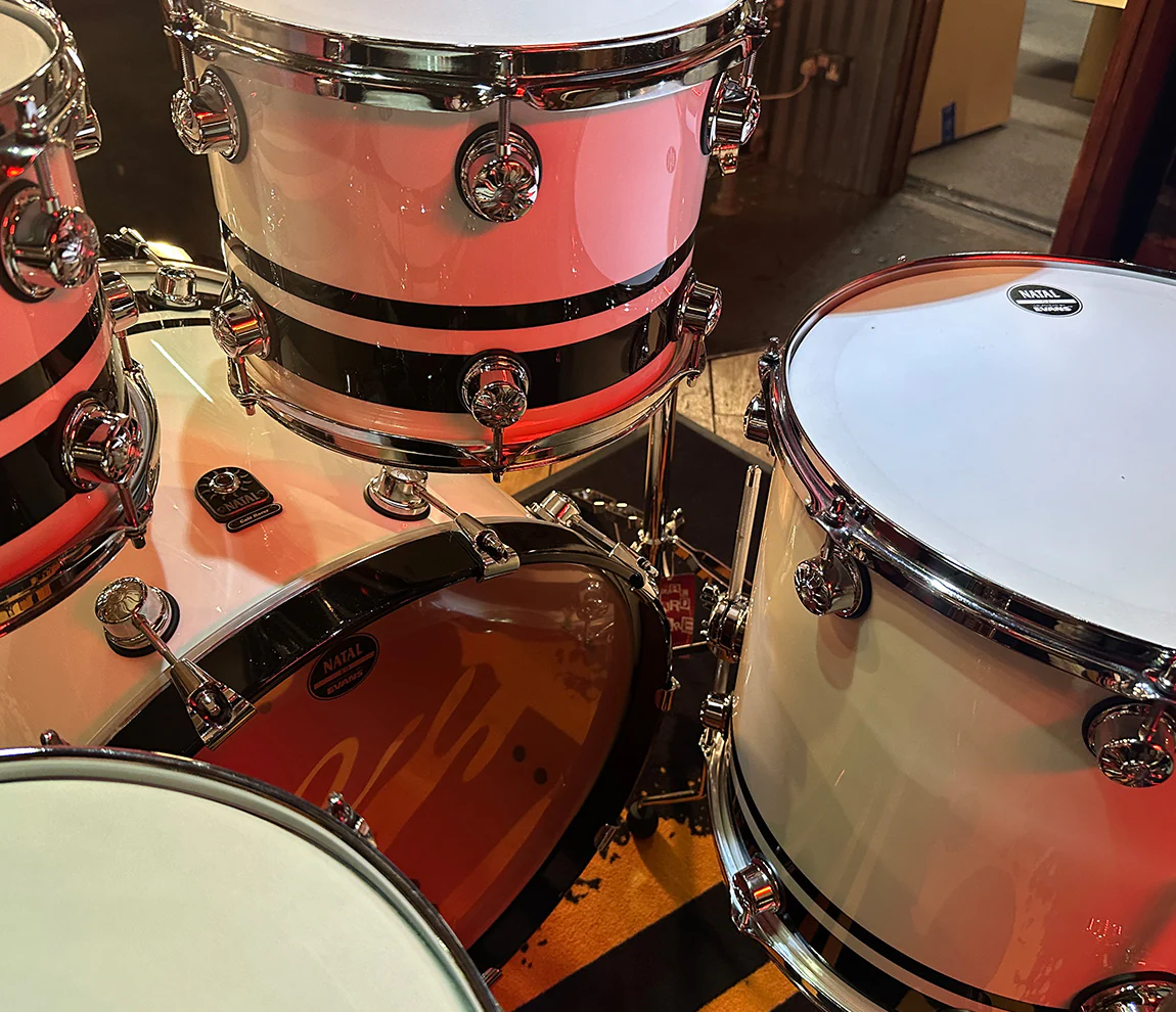 Natal Cafe Racer 4-Piece US Fusion 22" Shell Pack in Piano White & Black Sparkle Double Split Lacquer - Image 12