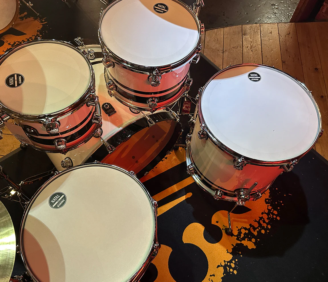 Natal Cafe Racer 4-Piece US Fusion 22" Shell Pack in Piano White & Black Sparkle Double Split Lacquer - Image 13