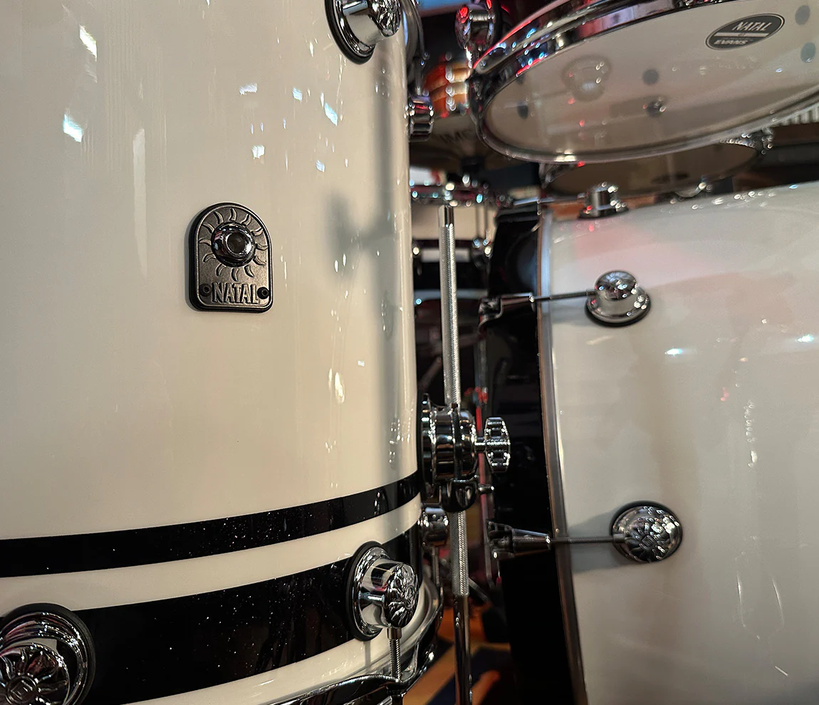 Natal Cafe Racer 4-Piece US Fusion 22" Shell Pack in Piano White & Black Sparkle Double Split Lacquer - Image 5