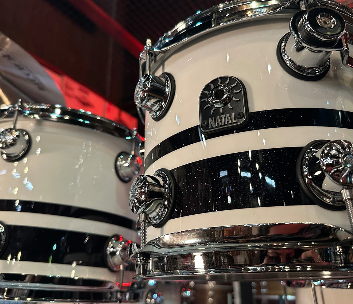 Natal Cafe Racer 4-Piece US Fusion 22" Shell Pack in Piano White & Black Sparkle Double Split Lacquer - Image 6