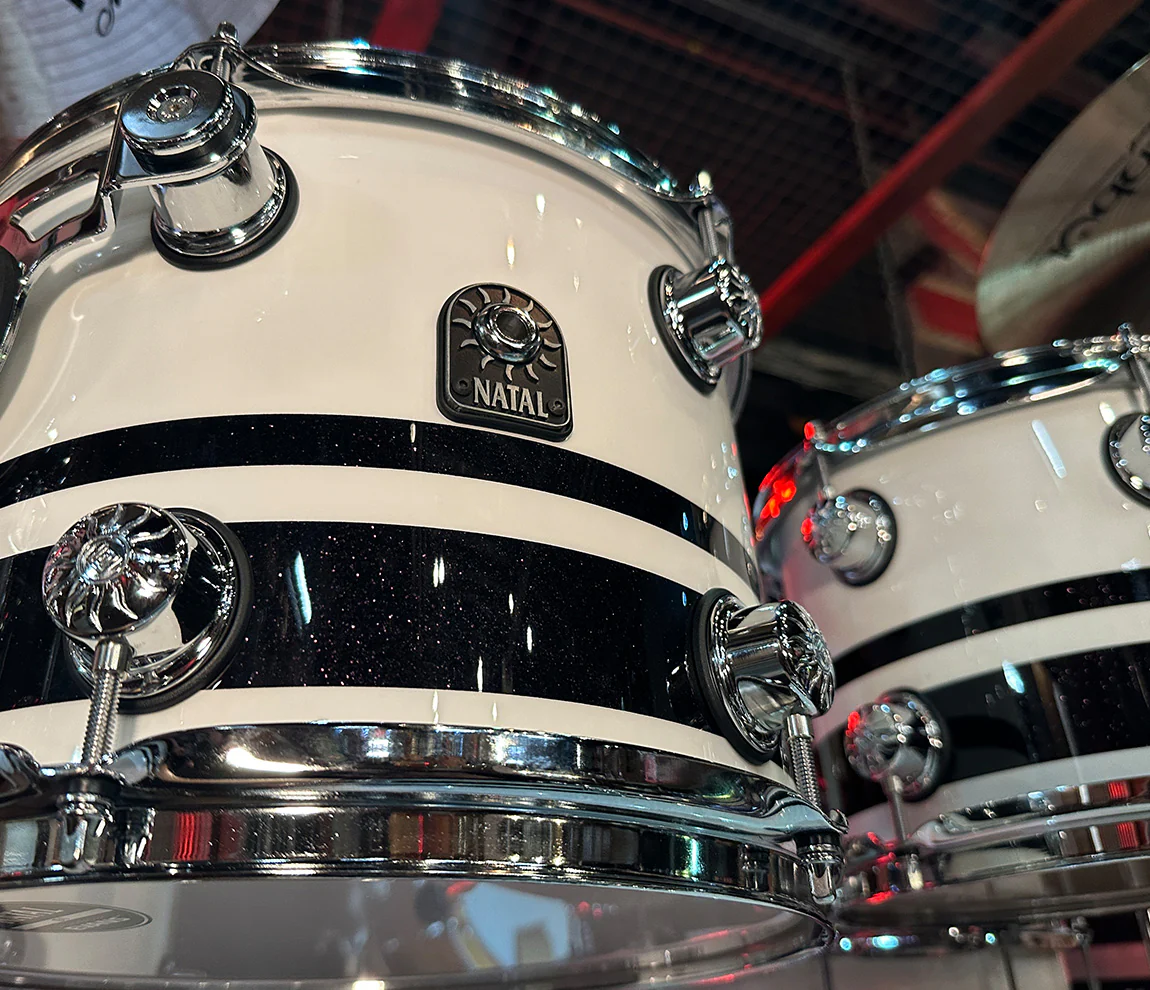 Natal Cafe Racer 4-Piece US Fusion 22" Shell Pack in Piano White & Black Sparkle Double Split Lacquer - Image 7
