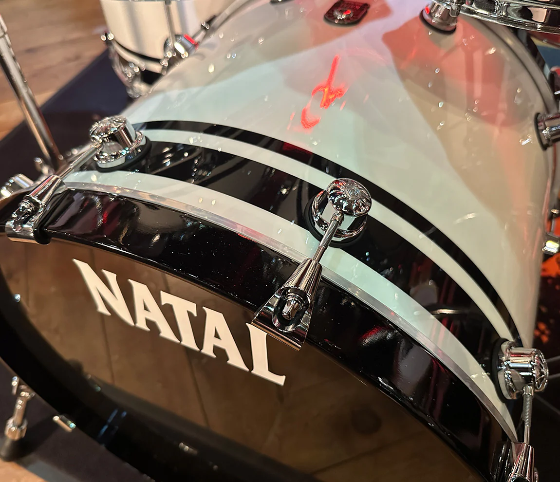 Natal Cafe Racer 4-Piece US Fusion 22" Shell Pack in Piano White & Black Sparkle Double Split Lacquer - Image 9