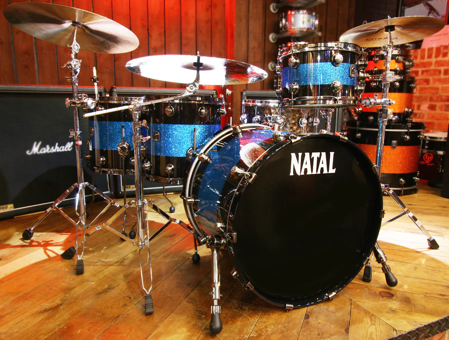 Natal 'The Originals' Split Lacquer TRC 4-Piece Maple Shell Pack in Black Sparkle/Blue Sparkle - Image 5
