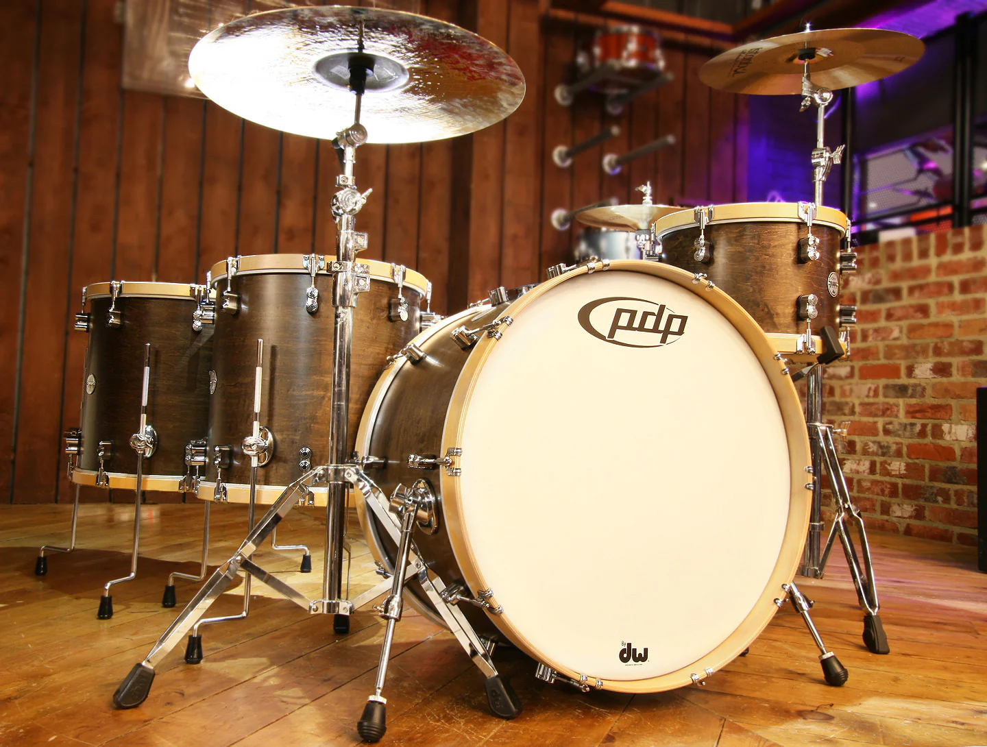PDP Concept Classic Maple 4-Piece Shell Pack - Walnut Stain with Natural Hoops - Image 7