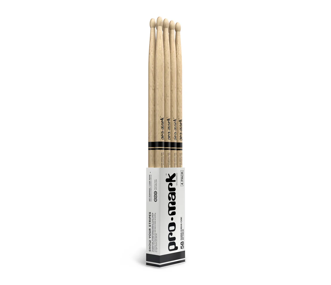 ProMark Classic Attack 5B Shira Kashi Oak Drumstick, Oval Wood Tip, 4-Pack