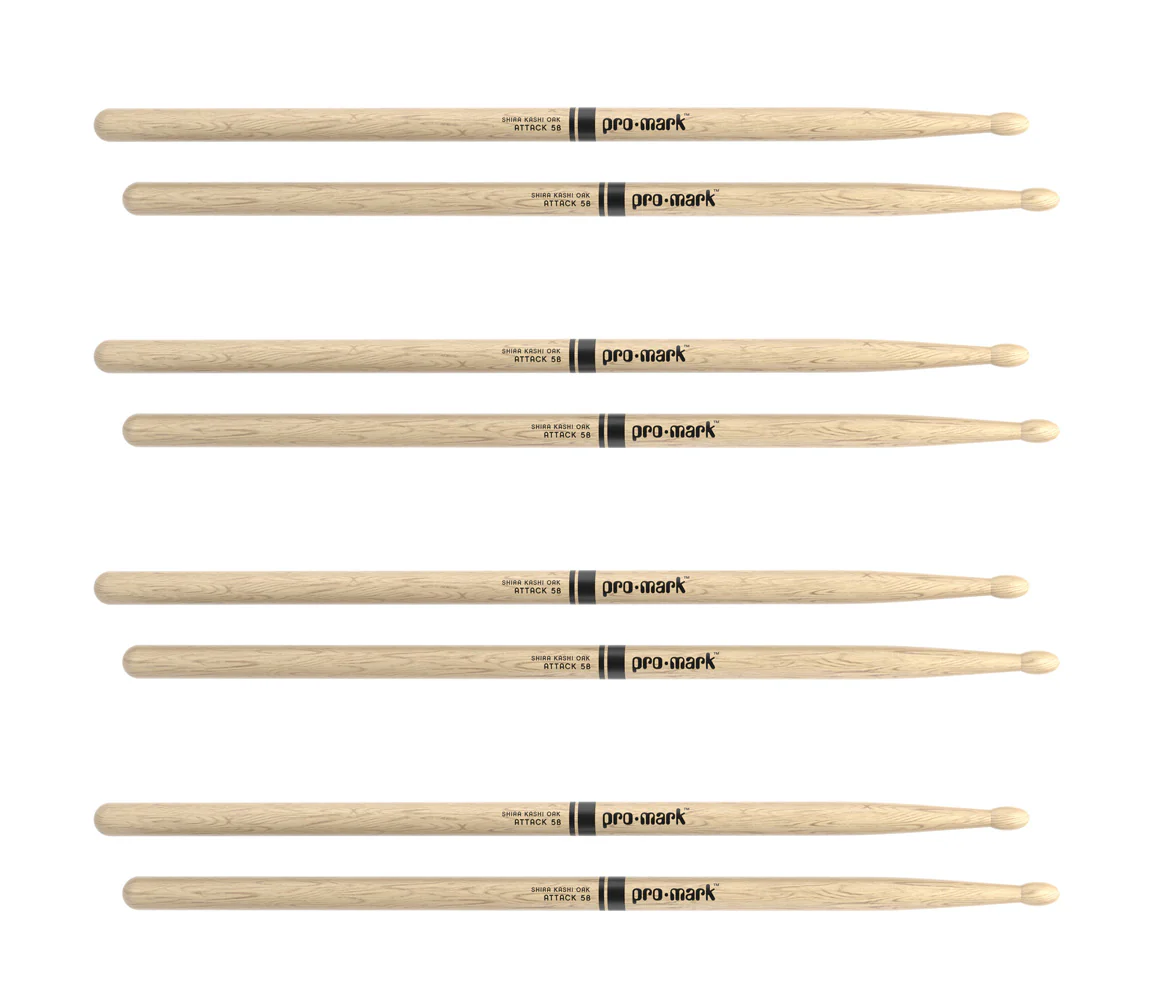 ProMark Classic Attack 5B Shira Kashi Oak Drumstick, Oval Wood Tip, 4-Pack - Image 2
