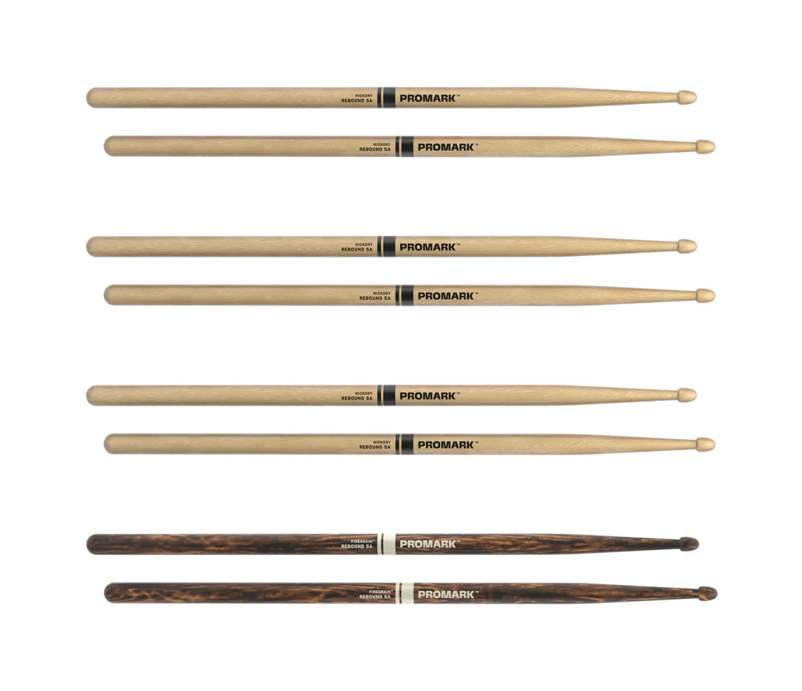 ProMark Rebound 5A Hickory Drumstick, Acorn Wood Tip, FireGrain Bonus 4-Pack - Image 2