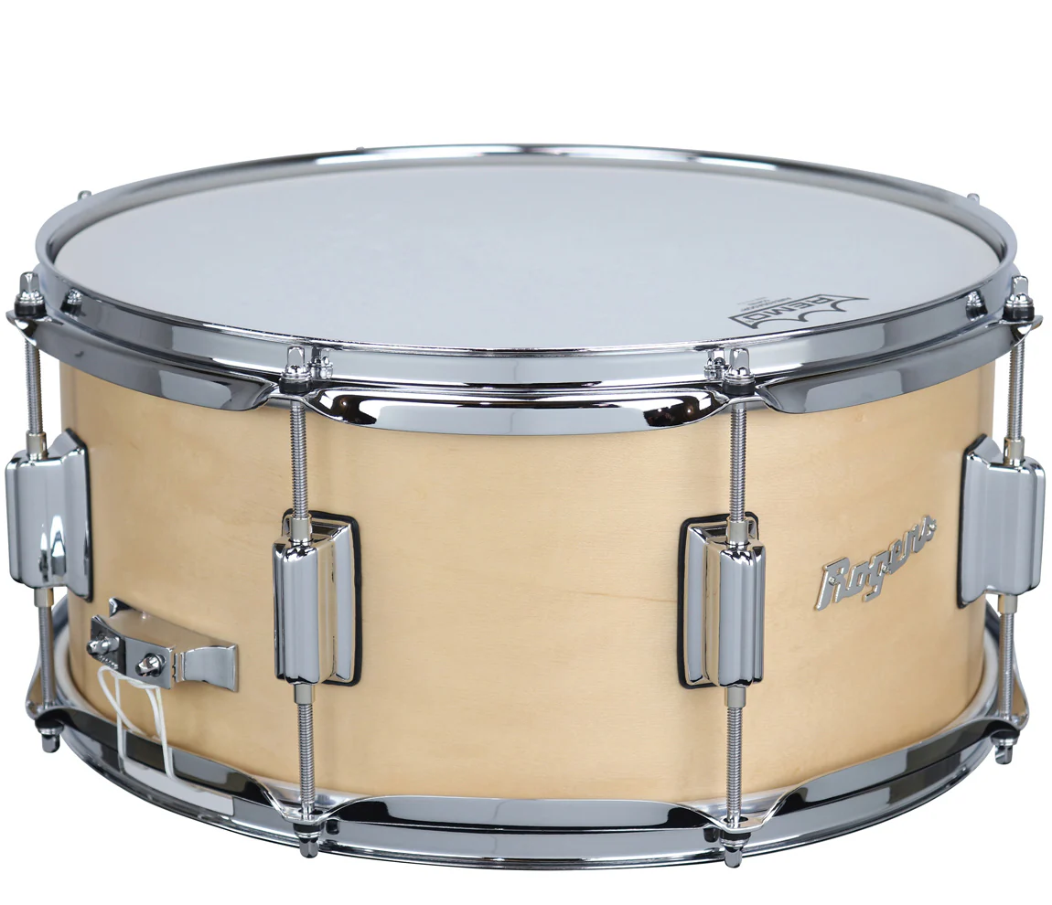 Rogers Powertone 14 x 6.5 Wood Shell Snare Drum in Satin Natural w/Beavertail Lugs - Image 4