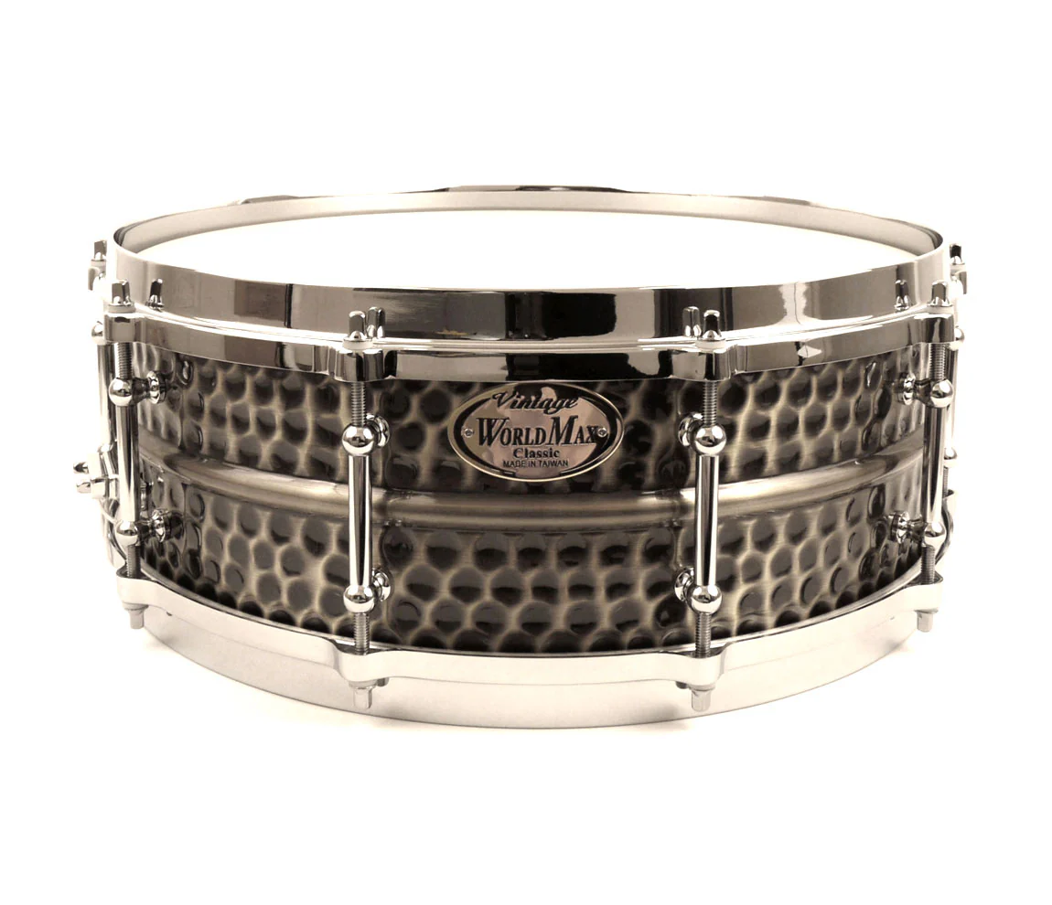 WorldMax 14" x 6.5" Black Nickel Plated Brass Hammered Snare Drum